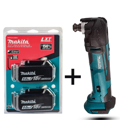 Makita DTM51Z Multi-Tool, 18 V,Blue & 2*Genuine 197280-8 BL1850B 18V 5.0 Ah Li-ion Battery